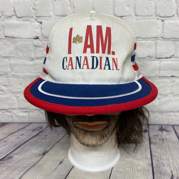 Other - I Am Canadian Trucker Hat Mesh Snapback Red White Blue 3 Stripes Molson Brewery